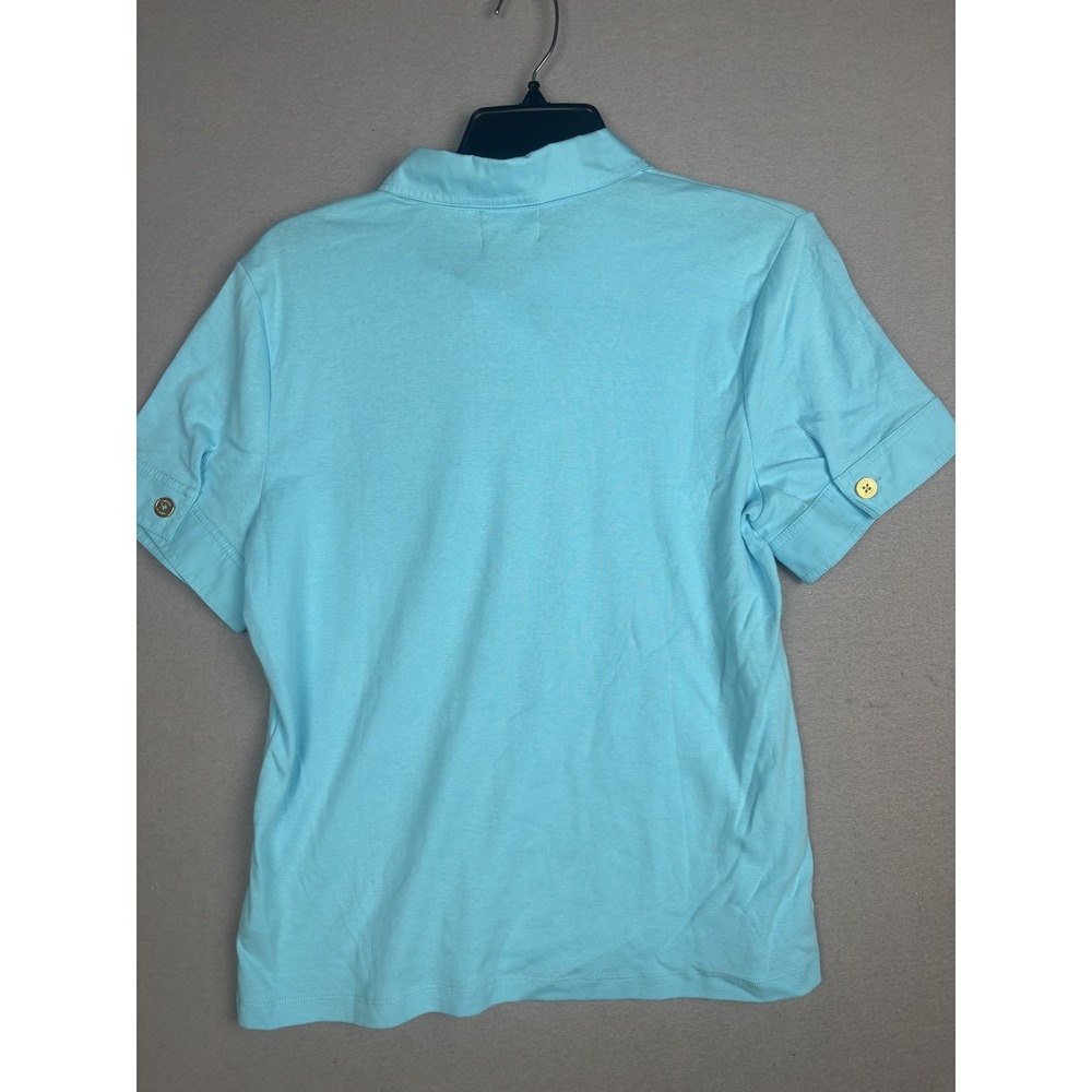 Chaps Classics Polo Shirt Womens Large Blue Gulf Button Pockets Spring Casual - Picture 11 of 13